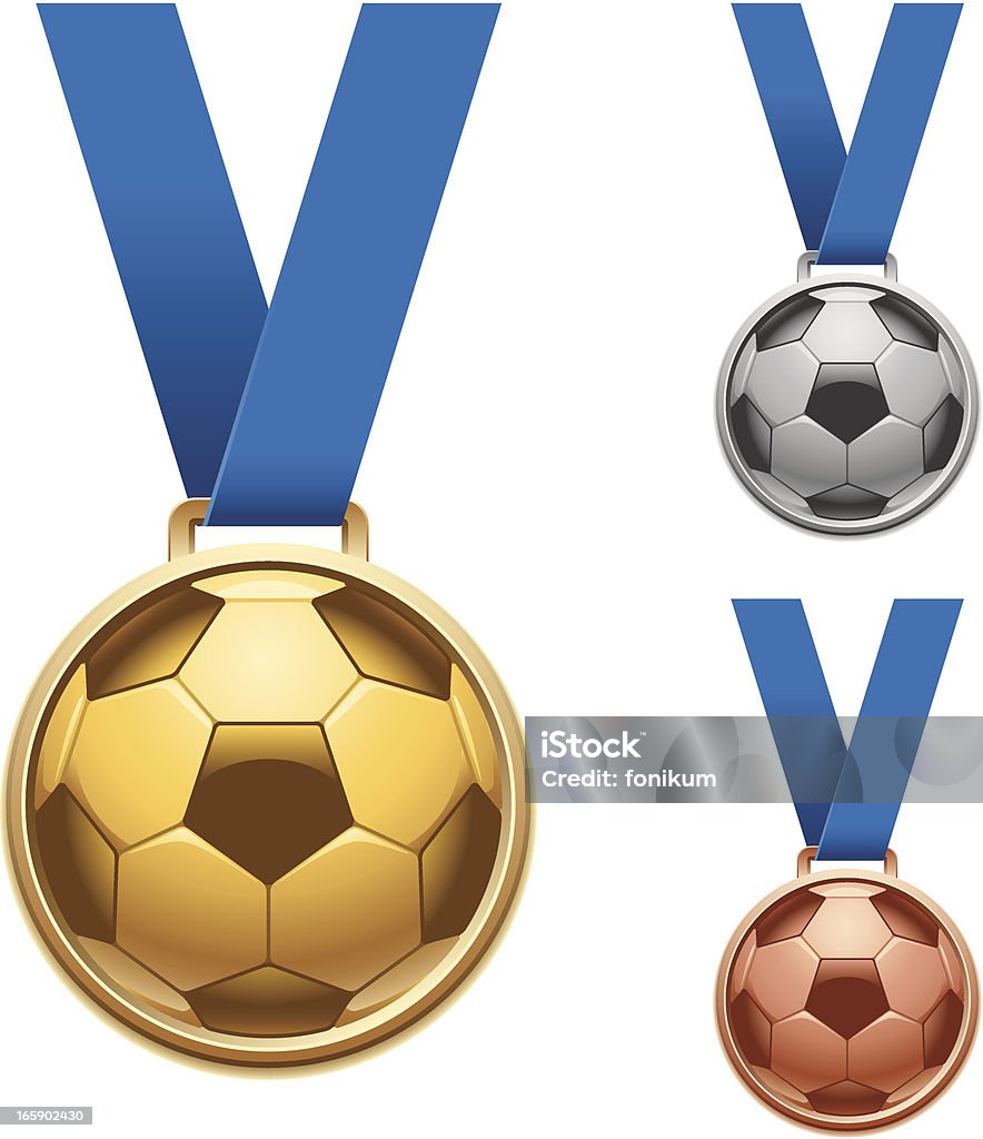 Soccer Medals Set of Winner Medals in gold, silver and bronze colors. Global colors used. Soccer stock vector