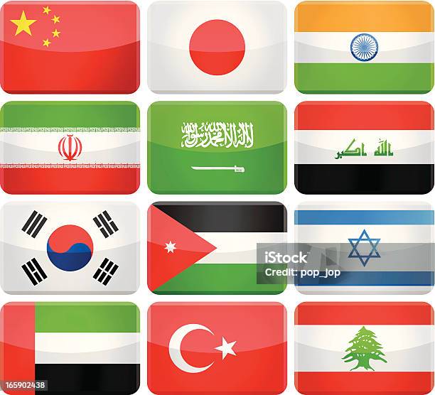 Rectângulo Arredondado Bandeira Íconesásia - Arte vetorial de stock e mais imagens de Bandeira Chinesa - Bandeira Chinesa, Japão, Arábia Saudita