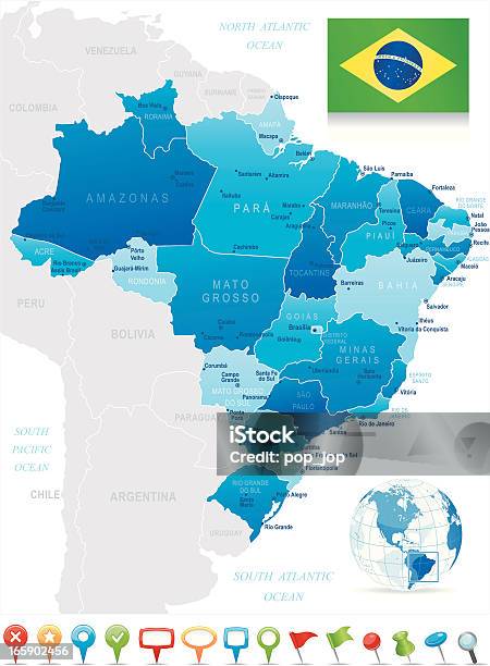 Vetores de Mapa Do Brasilmembros Cidades Bandeira E Ícones De Navegação e mais imagens de Brasil