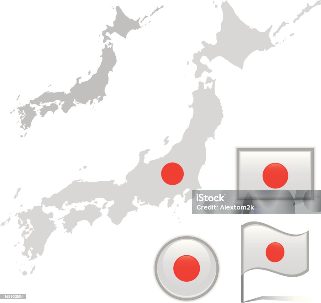 Japonia Flaga Mapa & - Grafika wektorowa royalty-free (Bez ludzi)