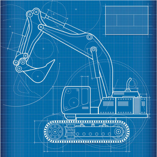 ilustrații de stoc cu plan, excavator - greu
