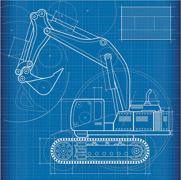 Vector illustration of Blueprint, excavator
