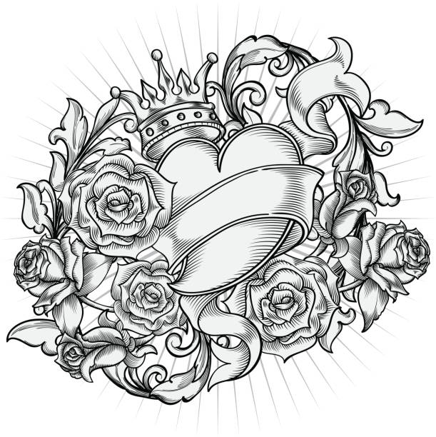 Heart & Roses Ornate retro-styled design element, layered vector artwork gothic heart backgrounds stock illustrations