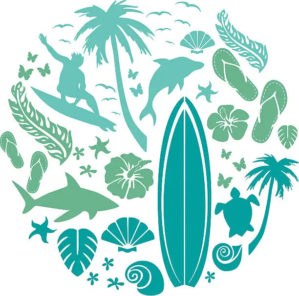 Vector illustration of Surf and Beach Composition