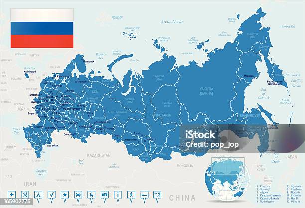 Mappa Di Russiamembri Città Bandiera Icone Di Navigazione - Immagini vettoriali stock e altre immagini di Carta geografica