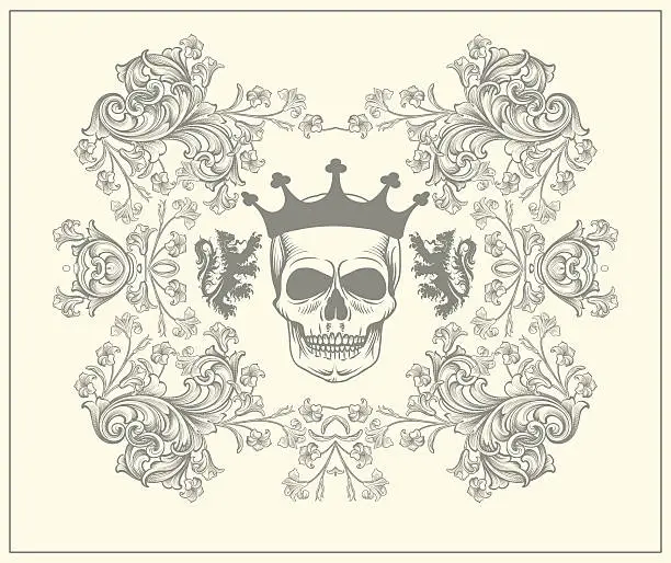 Vector illustration of Floral Skull Coat of Arms