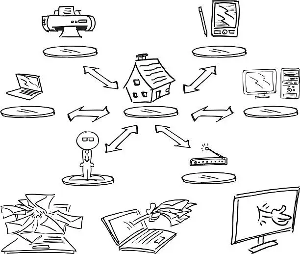 Vector illustration of Draw of some computer network icons