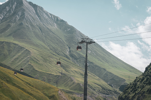 Modern ski lift at caucasus Gudauri mountains at summer