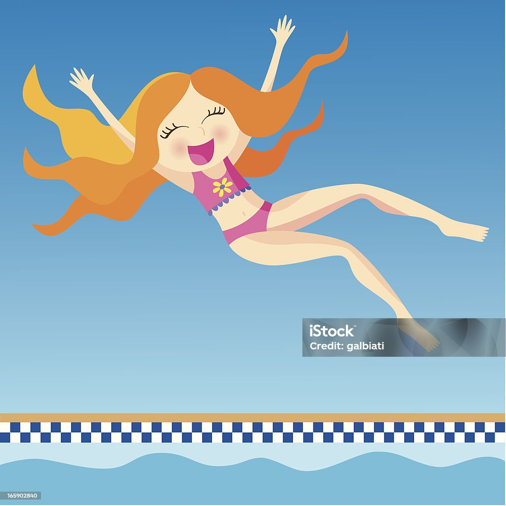 Girl jumping into swimming pool "Vector illustration of a happy girl jumping into a swimming pool, ready to make a big splash!" Cheerful stock vector