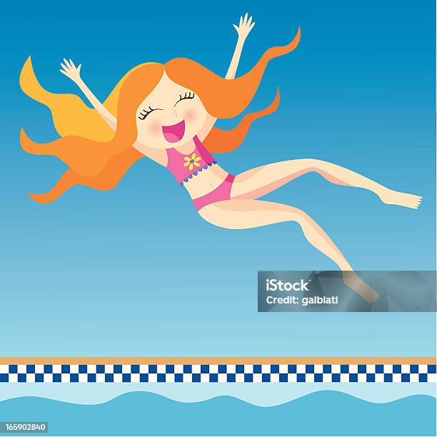 Girl Jumping Into Swimming Pool Stock Illustration - Download Image Now - Cheerful, Child, Concepts