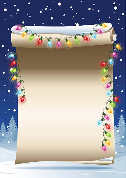 przewijania papier-oświetlenie bożonarodzeniowe - christmas landscape invitation christmas tree stock illustrations
