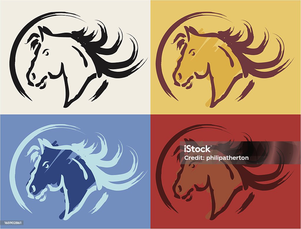 Horse head A stylized horse head.  I've shown it in four different colors but it's easy to change if you have something else in mind. Animal stock vector