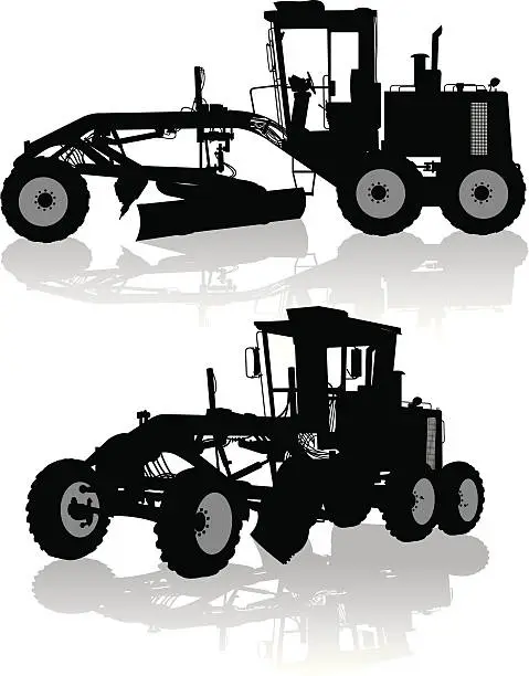 Vector illustration of Grader - Construction Equipment, Heavy Industry