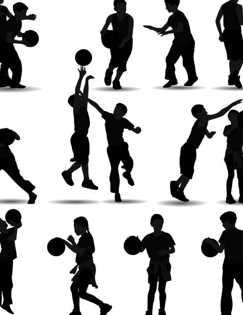 illustrazioni stock, clip art, cartoni animati e icone di tendenza di bambini che giocano a basket - basketball child dribbling basketball player
