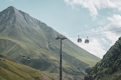 Modern ski lift at caucasus Gudauri mountains at summer