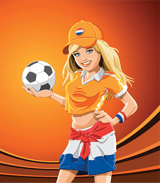 футбол вентилятор девочка, нидерланды - fan dutch flag women colors stock illustrations