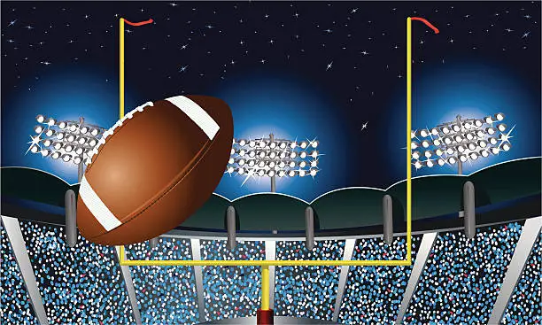 Vector illustration of Football Field Goal Under Stadium Lights Background