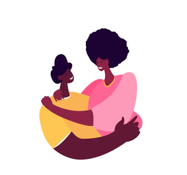 Vector illustration of Happy Young African Romantic Couple together.Negro Wife,Husband hug each other.Supporting,Warm,loving relationships.Family people trust,help each other.True Love.Smiling Woman,Man.Flat illustration