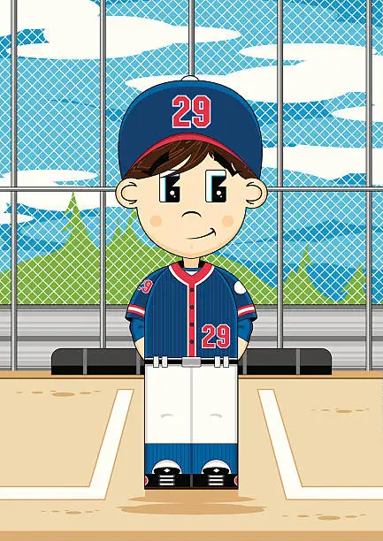 Vector illustration of Cute Youth League Baseball Boy Scene