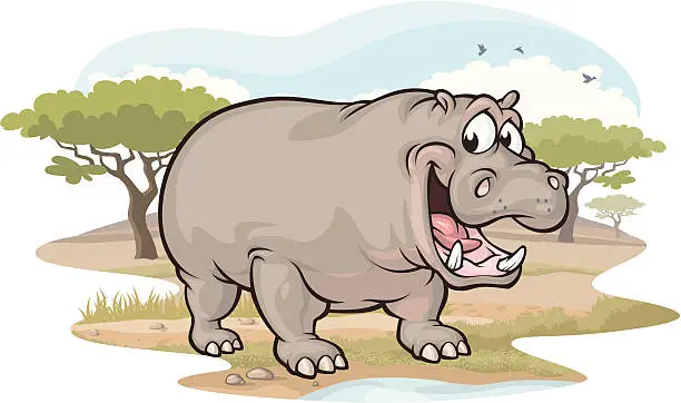 Vector illustration of Hippo on the Savannah