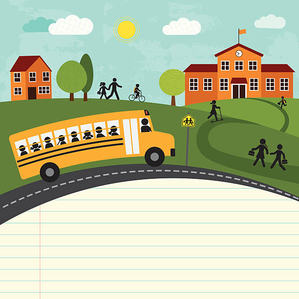 back to school (시리즈) - school bus education transportation school stock illustrations