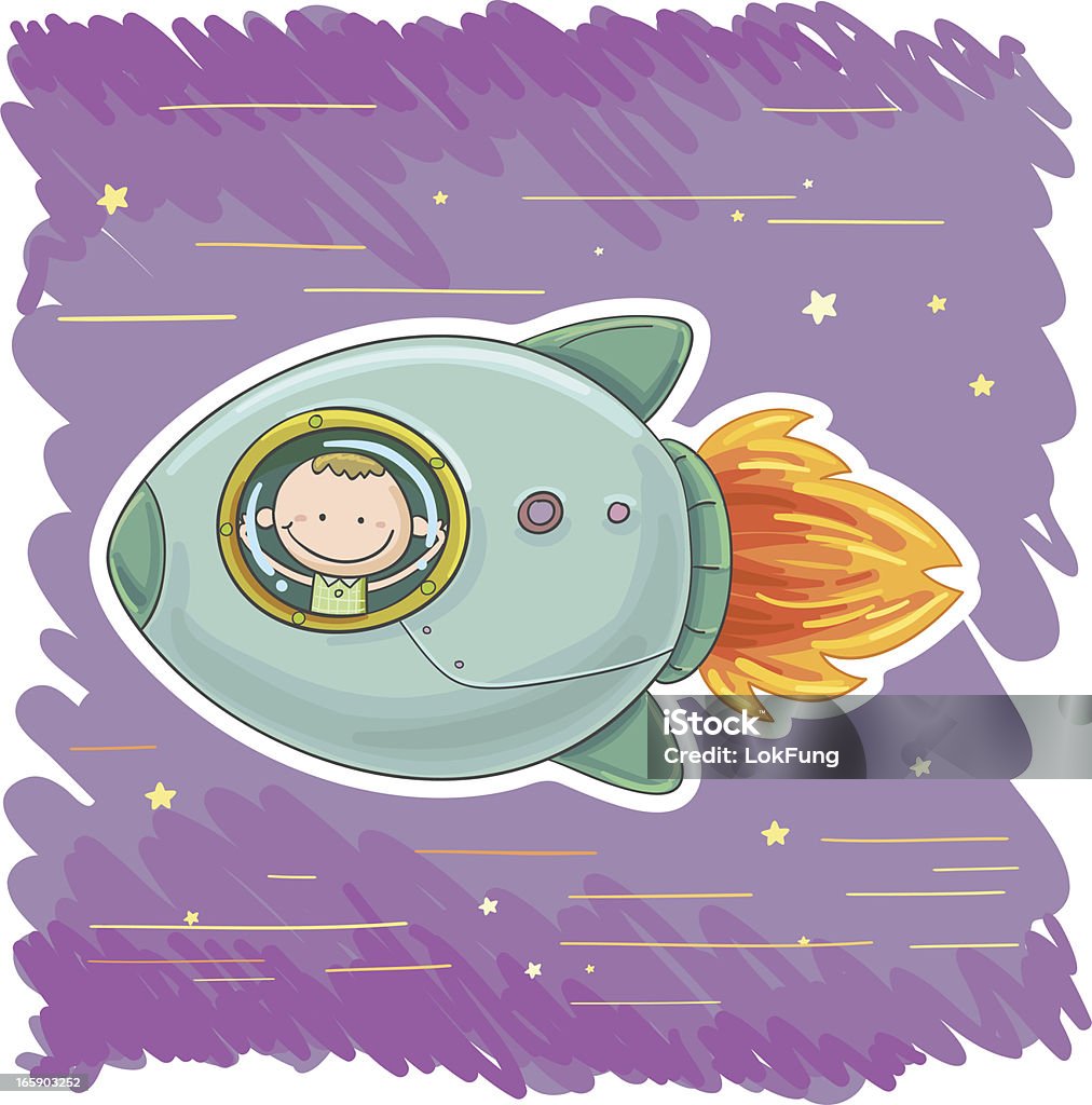 Menino e nave espacial - Vetor de Foguete espacial royalty-free