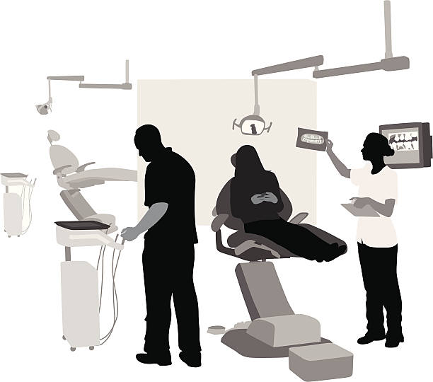 dentaloffice - dentist dentist office silhouette dentists chair stock illustrations