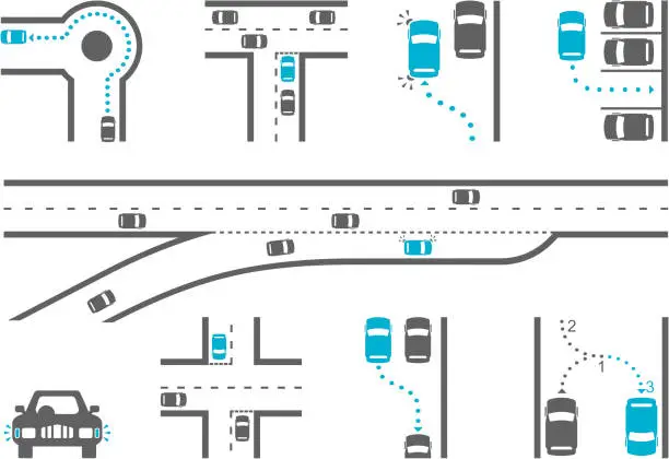 Vector illustration of Driving School Diagram Icons