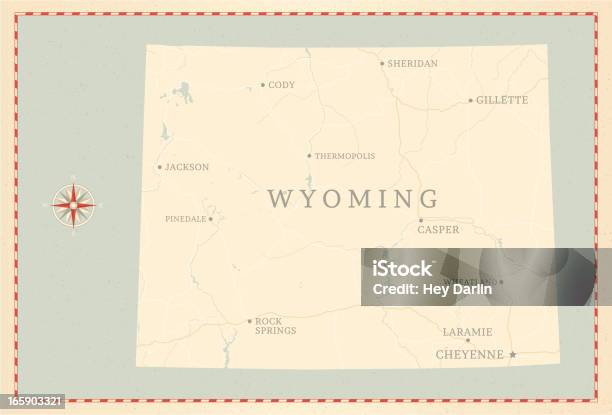 In Stile Vintage Wyoming Mappa - Immagini vettoriali stock e altre immagini di Carta geografica - Carta geografica, Wyoming, Cody