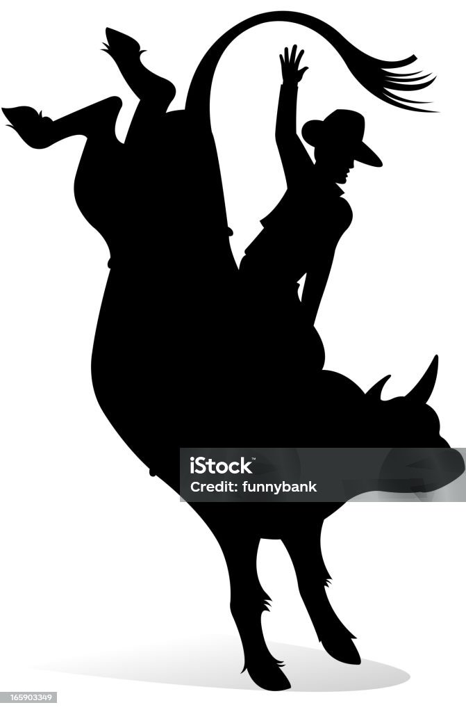 cowboy in rodeo area drawing of vector cowboy in rodeo silhouette.  Bull - Animal stock vector