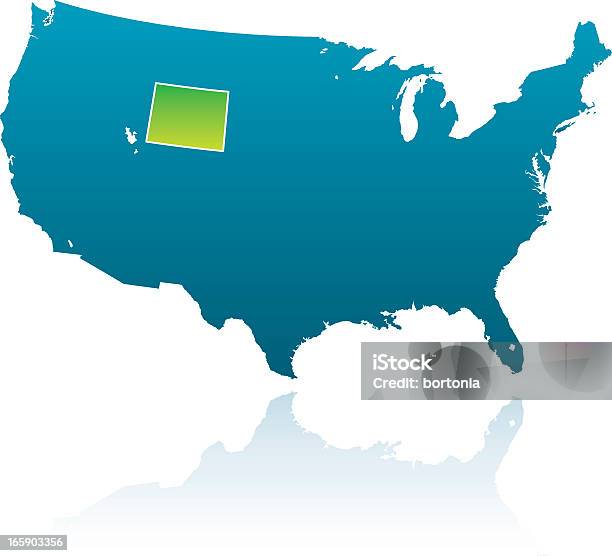 Noi Mappa Con Wyoming Evidenziato - Immagini vettoriali stock e altre immagini di Blu - Blu, Carta geografica, Colore verde