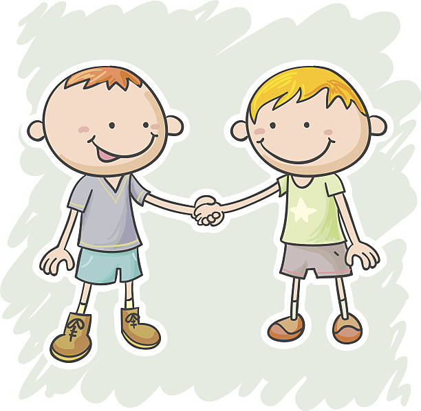 Two Little Boys Are Holding Hands Stock Illustration - Download Image Now - Holding  Hands, Two People, Cartoon - iStock