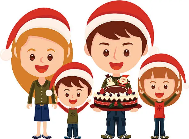 Vector illustration of Happy family with Christmas costume