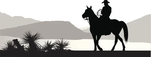 Vector illustration of Desert Cowboy Vector Silhouette