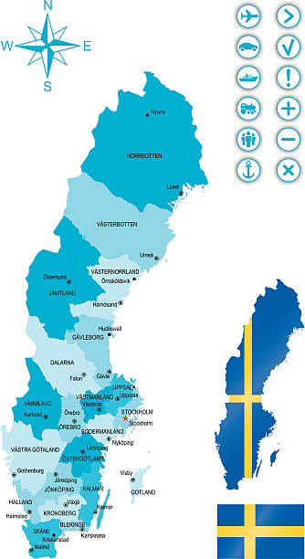 швеция - sweden map cartography counties stock illustrations