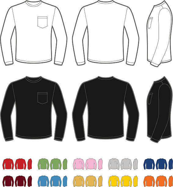 Men's shirt with long sleeve Vector illustration of classic men's long sleeve shirt. Front, rear and side views. Easy color change. long sleeved stock illustrations