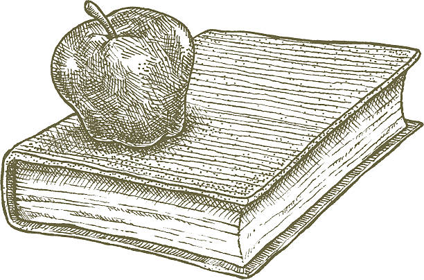 ilustrações de stock, clip art, desenhos animados e ícones de maçã e livro, o conceito de escola - hardbound