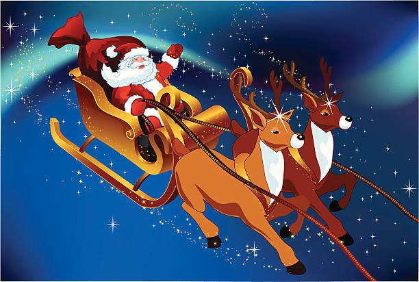 istock santa with reindeer and gifts 165903542
