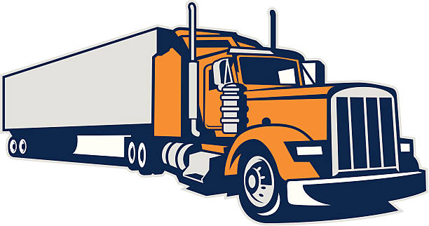 semi truck und anhänger - overnight delivery stock-grafiken, -clipart, -cartoons und -symbole