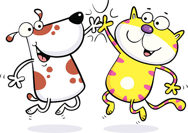 illustrazioni stock, clip art, cartoni animati e icone di tendenza di gatto cane alta cinque - hair care illustrations