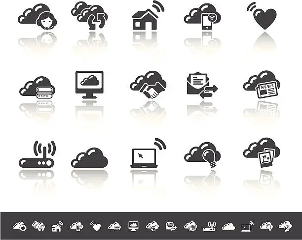 Vector illustration of Cloud Computing & Sharing Icons | Simple Grey
