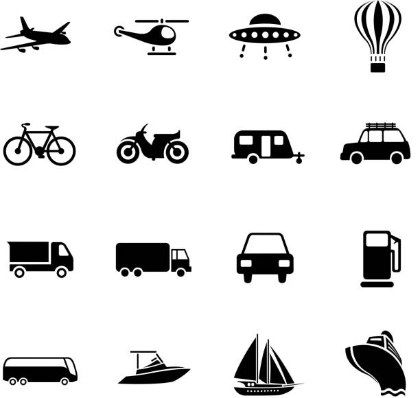 транспорт набор - silhouette bus symbol motor scooter stock illustrations