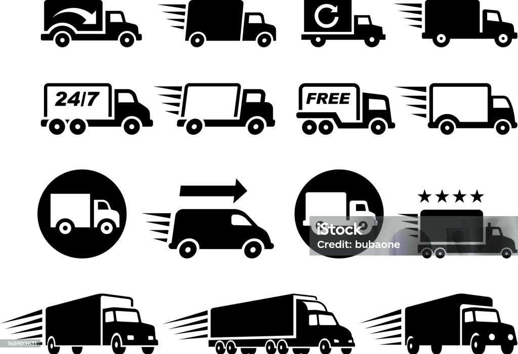 Consegna gratuita camion bianco e nero icona set vettoriale - arte vettoriale royalty-free di Icona