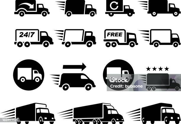 Consegna Gratuita Camion Bianco E Nero Icona Set Vettoriale - Immagini vettoriali stock e altre immagini di Icona