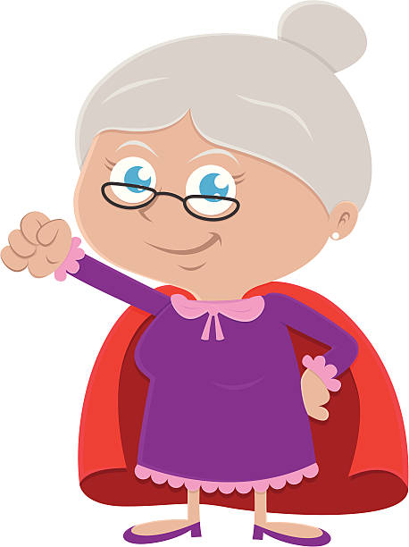 ilustraciones, imágenes clip art, dibujos animados e iconos de stock de super granny - grandmother