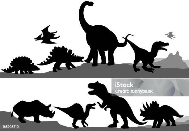 Silhouette Di Dinosauro - Immagini vettoriali stock e altre immagini di Sagoma - Controluce - Sagoma - Controluce, Tirannosauro Rex, Brachiosauro