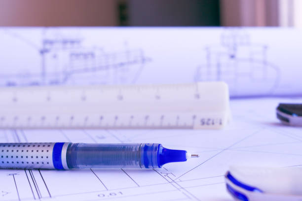 istock Selective focus on blue Needle Rollerball Pens Fine Point used in architectural drawings 1659037411
