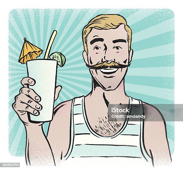 Retro Summer With Mixed Drink Stock Illustration - Download Image Now - Mustache, 1950-1959, 1940-1949