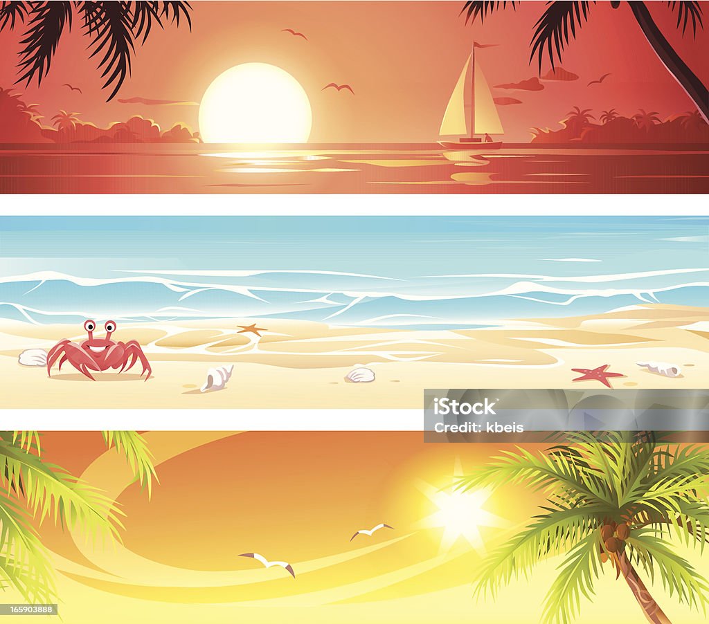 Dos de los destinos de viaje de verano Banners - arte vectorial de Puesta de sol libre de derechos