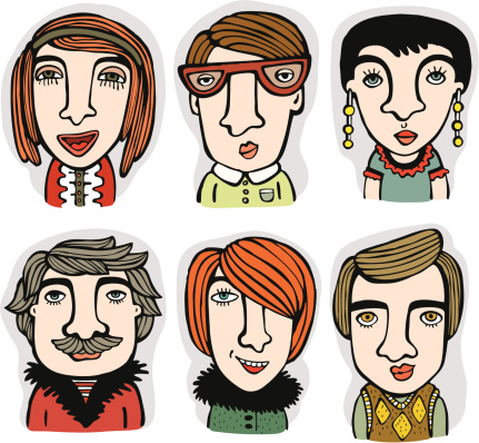 Vector set of cartoon human faces.